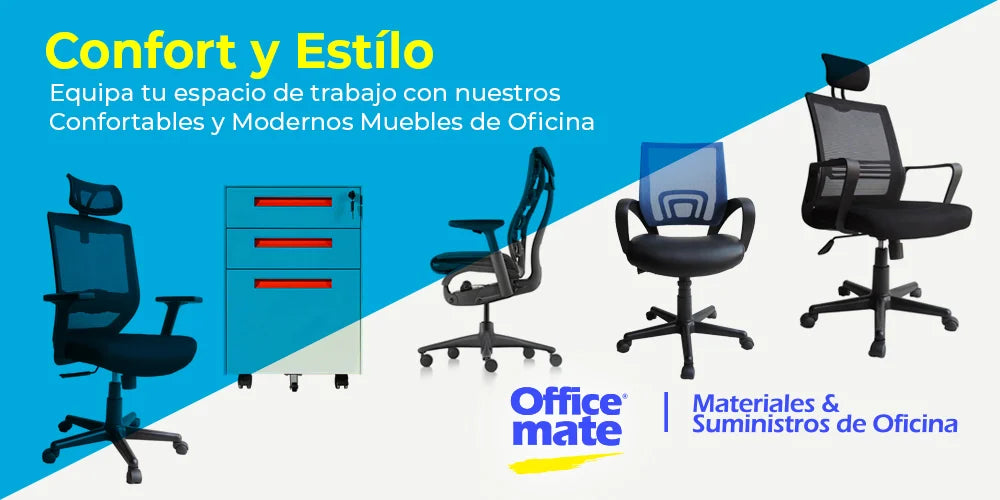 Confort y estilo en muebles de oficina Officemate: sillas ergonómicas y archivo móvil para un espacio de trabajo moderno.