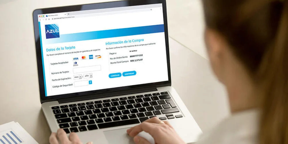 Transacción segura con AZUL® del Banco Popular en Officemate, pagos en línea confiables y protegidos.