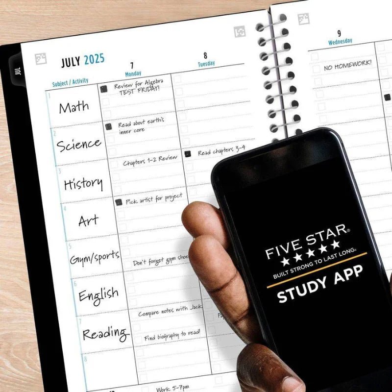Agenda escolar Five Star 2025-2026 con vista semanal y mensual, resistente y práctica - Officemate