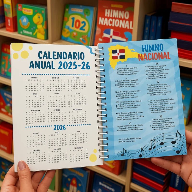 Agenda escolar 2025–2026 con calendario y Himno Nacional, disponible en Officemate