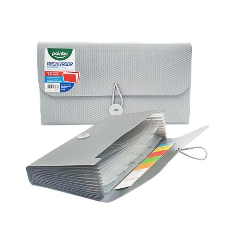 Archivo acordeón plástico horizontal 4 x 6 pulgadas con 13 divisiones de Pointer - Officemate