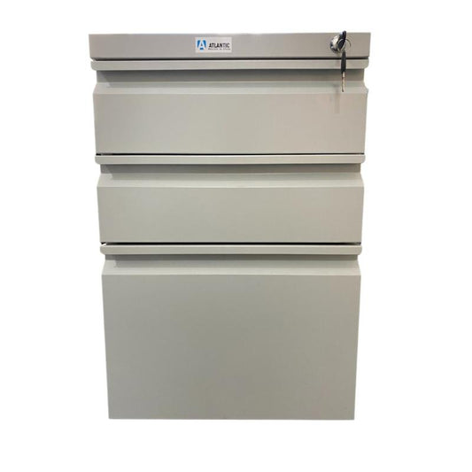 Archivo Modular de Metal con 3 gavetas de la marca Atlantic, ideal para oficinas, con cerradura para mayor seguridad.