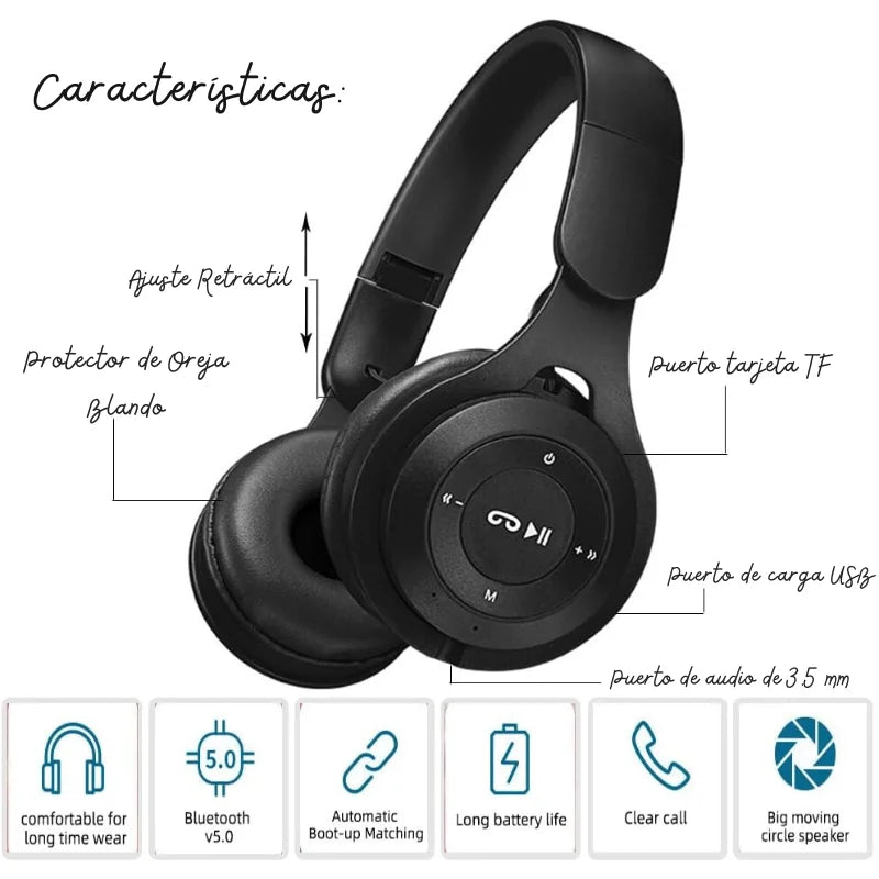 Auriculares Bluetooth Macaron para niños en color negro, diseño ergonómico y conexión inalámbrica. Officemate