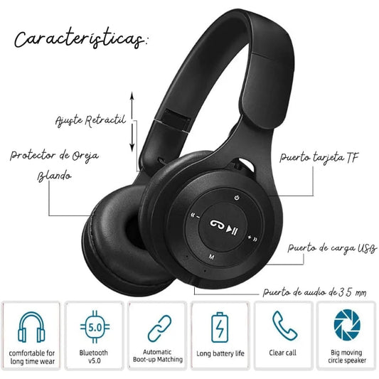 Auriculares Bluetooth Macaron para niños en color negro, diseño ergonómico y conexión inalámbrica. Officemate