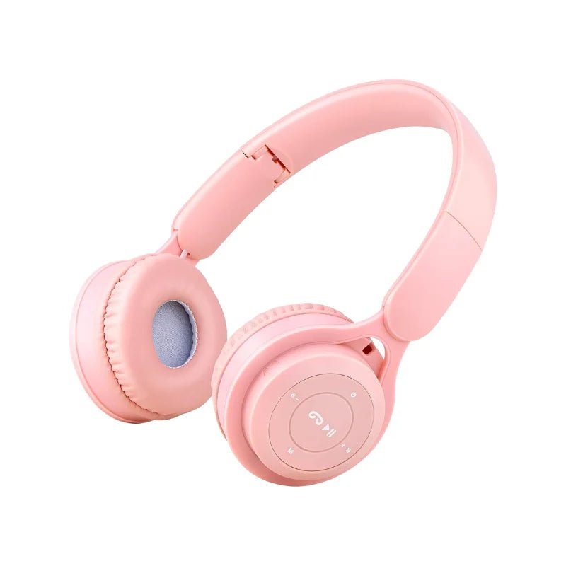 Auriculares Bluetooth Macaron para niños, color rosado, cómodos y con micrófono integrado. Officemate