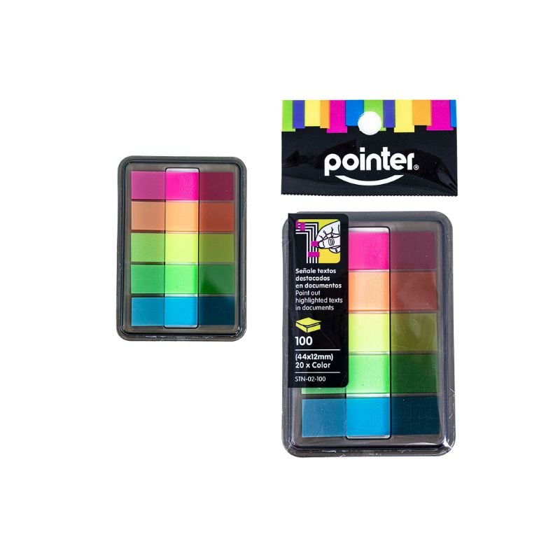 Banderitas de colores surtidos neón de Pointer, ideales para organizar documentos.