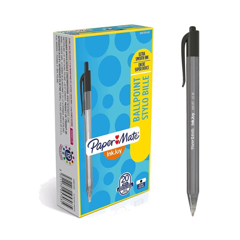 Set de 20 bolígrafos retráctiles InkJoy 100 RT en tinta negra, para una escritura fluida y cómoda. ¡Compra en Officemate!