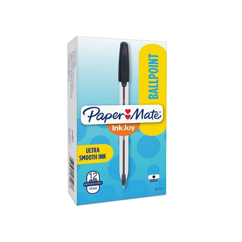 Set de 12 bolígrafos InkJoy de Paper Mate en color negro, escritura suave.