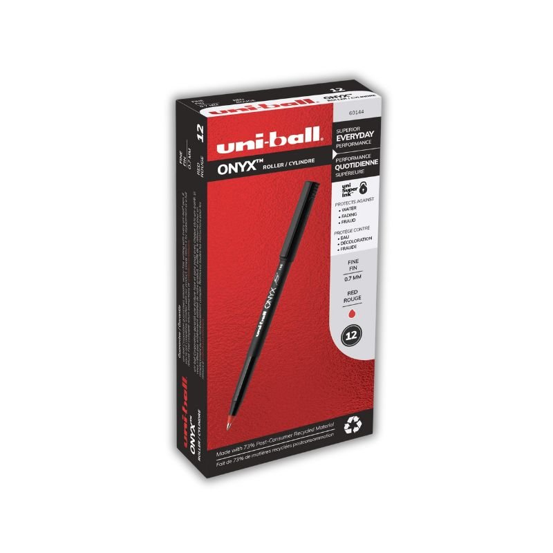 Set de 12 bolígrafos ONYX Micro 0.5 mm de Uni-ball en color rojo.