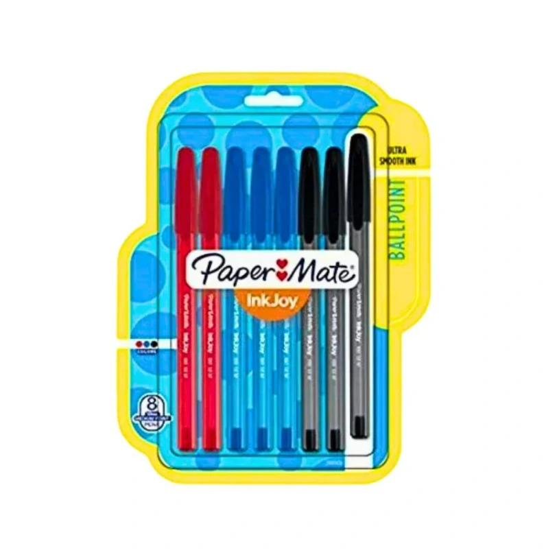 Pack de 8 bolígrafos Paper Mate InkJoy 100, tinta surtida. Disponible en Officemate República Dominicana.