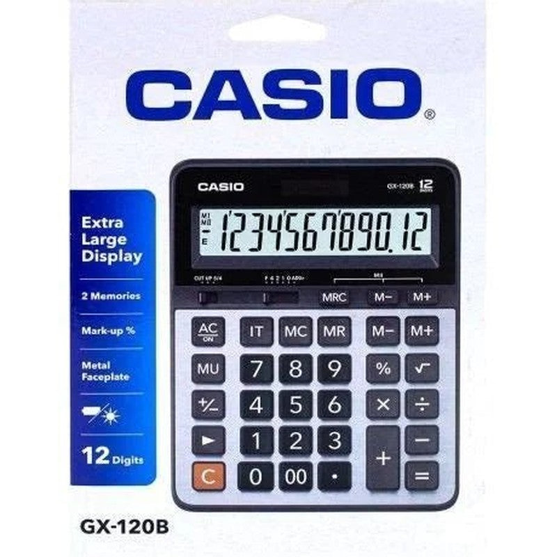 Calculadora de mesa Casio GX-120B con energía solar, pila de respaldo y pantalla de 12 dígitos. Officemate