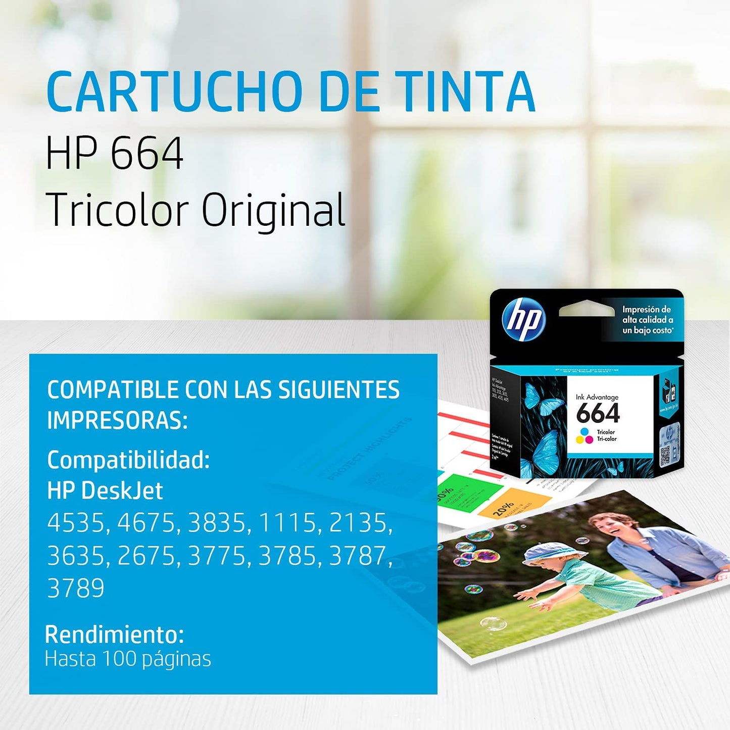 Cartucho de Tinta HP 664 Tricolor Original (F6V28AL) – Ink Advantage