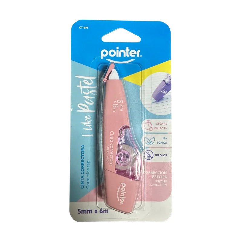 Cinta correctora blanca con estuche rosa pastel de 5 mm x 6 m Pointer – Officemate