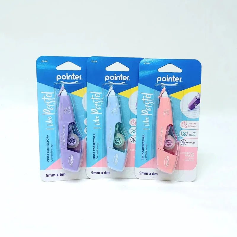 Cinta correctora blanca con estuche rosa pastel de 5 mm x 6 m Pointer – Officemate