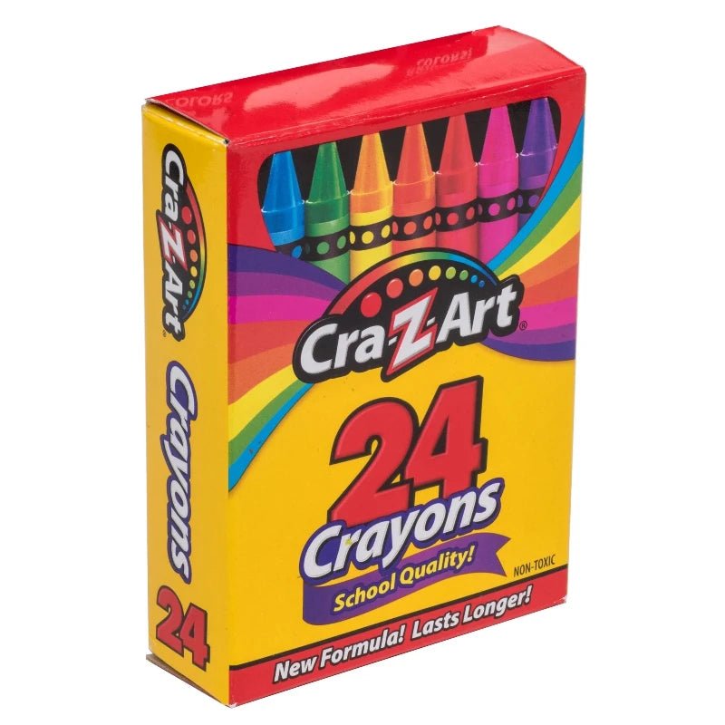 Caja de 24 crayones Cra-Z-Art con colores intensos y textura suave, ideales para la escuela y el hogar. ¡Disponible en Officemate!