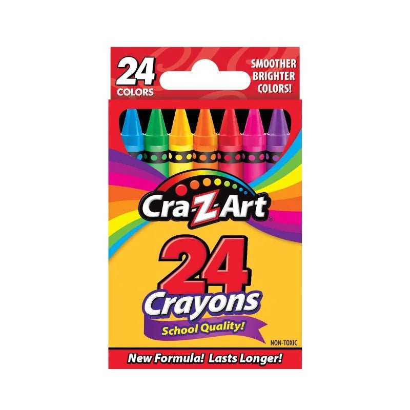 Caja de 24 crayones Cra-Z-Art con colores intensos y textura suave, ideales para la escuela y el hogar. ¡Disponible en Officemate!