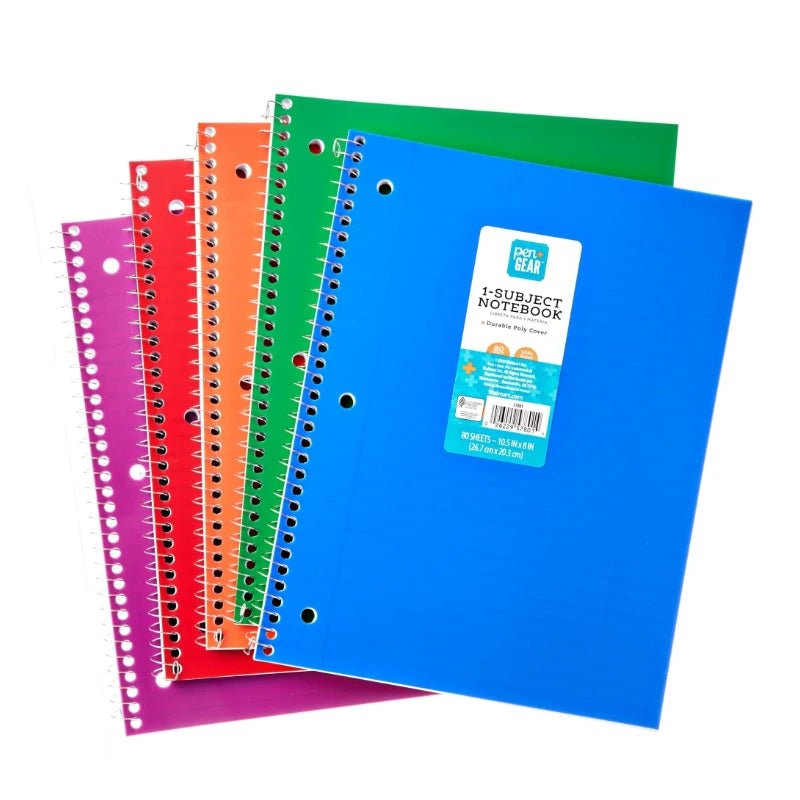 Cuaderno de 1 asignatura - Rayas anchas - 80 hojas, 10,5 "x 8" - Pen + Gear