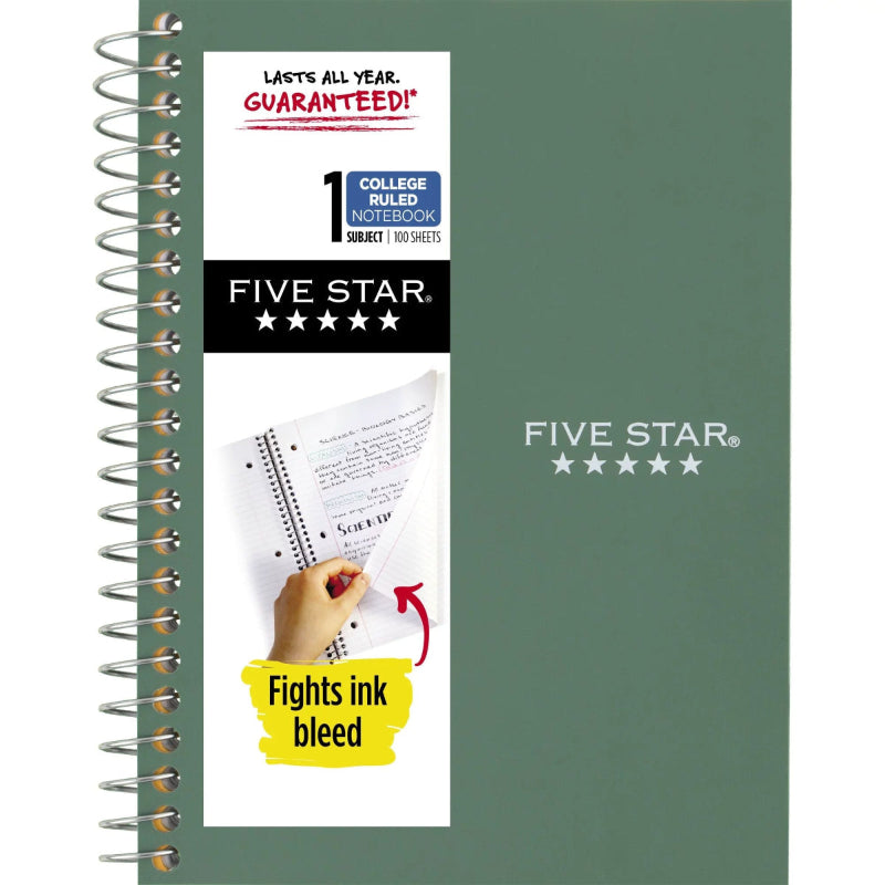 Cuaderno en espiral Five Star verde de 7 x 4 3/8 pulgadas con etiqueta frontal