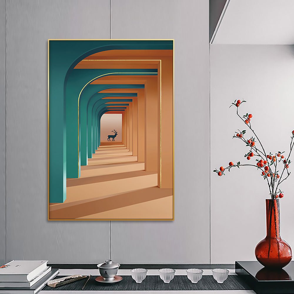 Este cuadro, que muestra un pasillo arqueado que conduce a una silla al final, aportará un toque de sofisticación a tu oficina o área de espera. Su diseño estilizado y colores calmantes promoverán un ambiente de tranquilidad y reflexión. ¡Un arte que combina funcionalidad y estilo! Dimensión: 30'' x 40''