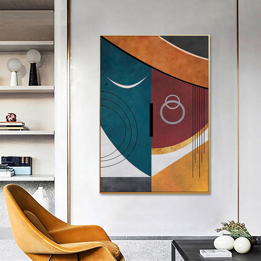 Este cuadro abstracto, con su mezcla de formas geométricas y colores vibrantes, aportará un toque de modernidad y elegancia a tu oficina o sala de espera. Su diseño único captará la atención de todos, reflejando tu apreciación por el arte moderno. ¡No pierdas la oportunidad de transformar tu espacio! Adquiérelo ahora en Officemate.  Dimensión: 30'' x 40''