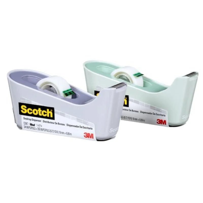 Dispensador de cinta Scotch 3M gris claro para escritorio, disponible en Officemate.
