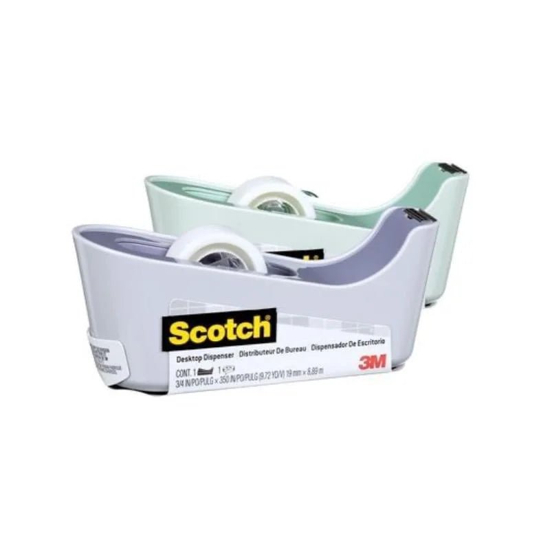 Dispensador de cinta Scotch 3M gris claro para escritorio, disponible en Officemate.