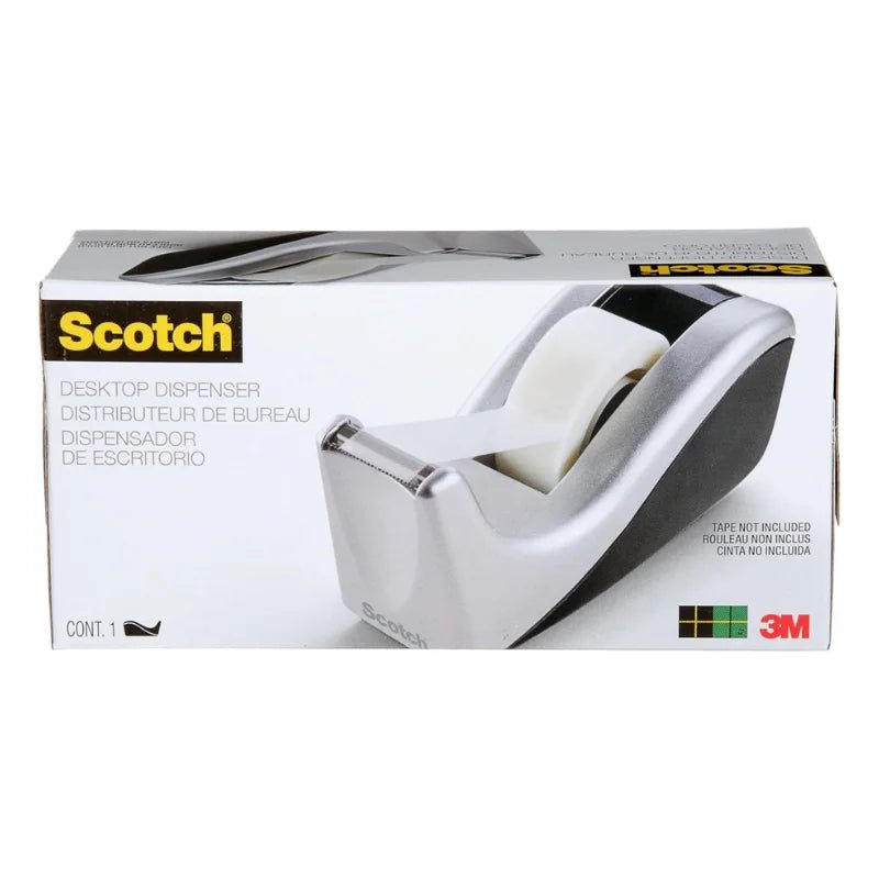 Dispensador de cinta Scotch plateado y negro de escritorio 3M – Officemate