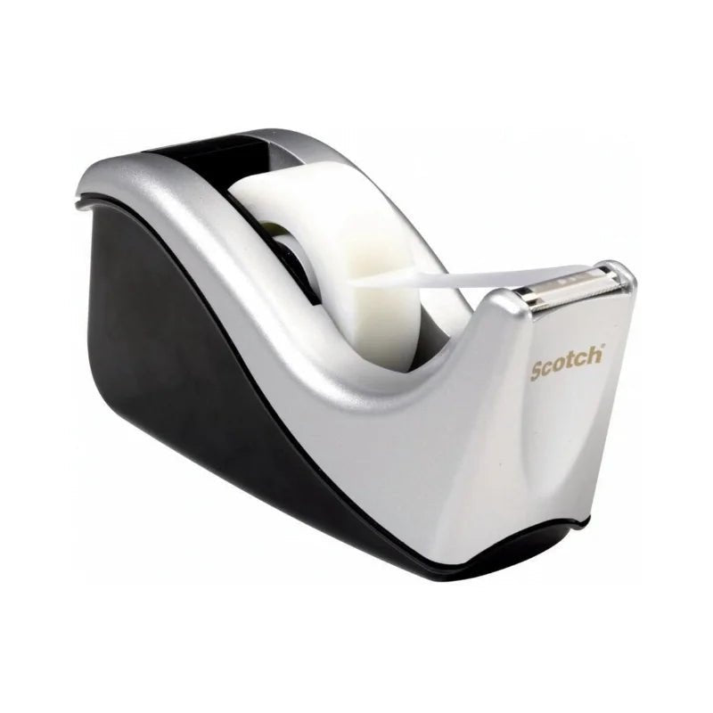 Dispensador de cinta Scotch plateado y negro de escritorio 3M – Officemate