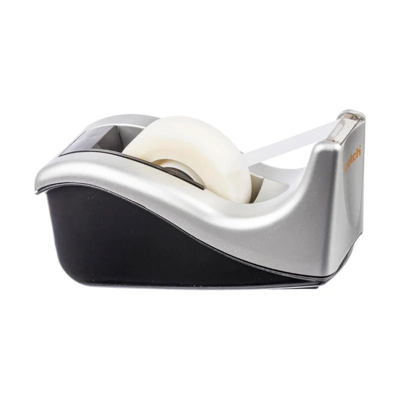 Dispensador de cinta Scotch plateado y negro de escritorio 3M – Officemate