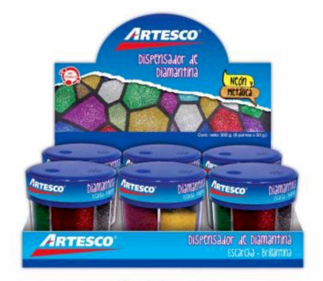 Escarcha Diamantina en Dispensador 6 Col. Metal Neón 60grs