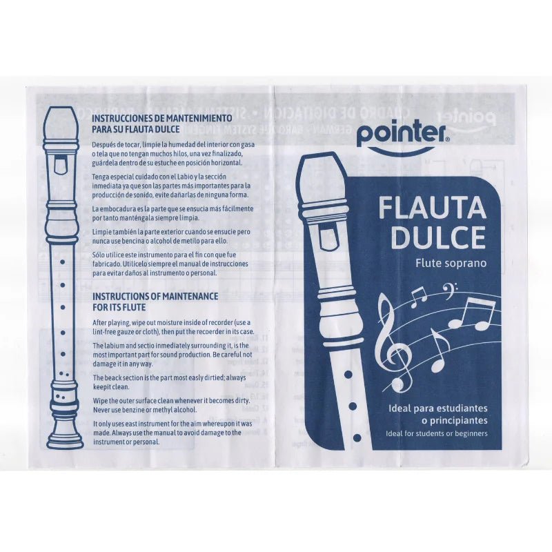 Flauta Dulce Pointer con estuche de tela, ideal para principiantes - Officemate