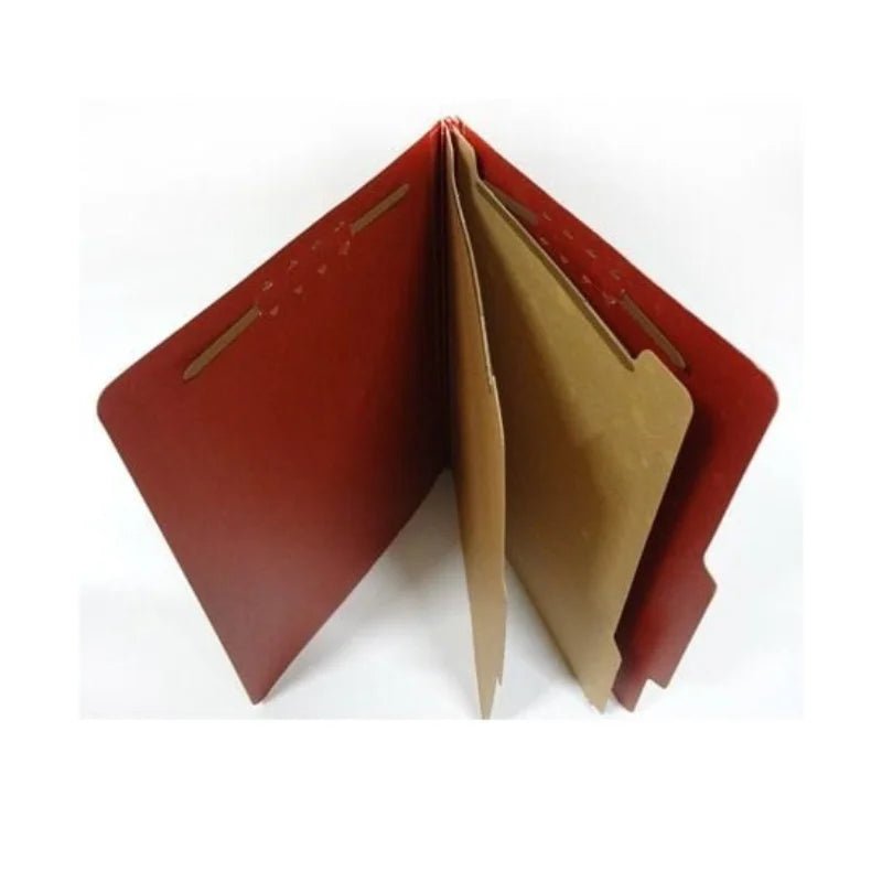 Folder Partition Atlas 8.5x11 con 6 divisiones, color ladrillo, resistente y con cierre seguro. Ideal para oficina y estudio. ¡Disponible en Officemate!