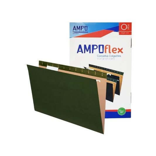 Folders colgantes Pendaflex 8.5x13 Ampoflex, color verde, 25 unidades, ideales para organizar documentos legales. ¡Disponible en Officemate!