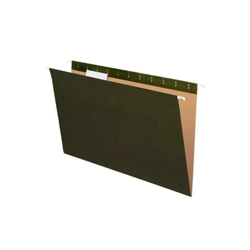 Folders colgantes Pendaflex 8.5x13 Ampoflex, color verde, 25 unidades, ideales para organizar documentos legales. ¡Disponible en Officemate!