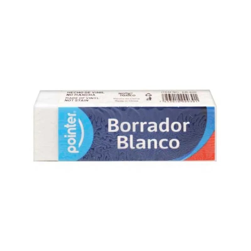 Goma de borrar blanca jumbo Pointer, de vinilo y no tóxica, ideal para escuela y oficina. ¡Disponible en Officemate!