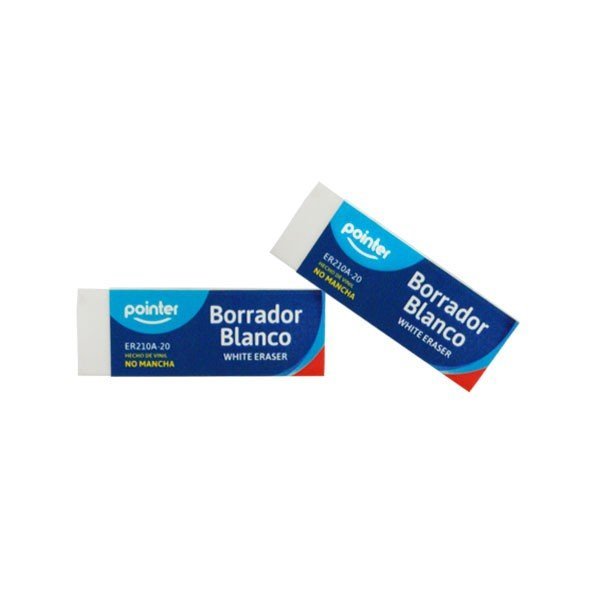 Goma de borrar blanca mediana de Pointer, ideal para eliminar trazos de lápiz sin manchas ni residuos - Officemate