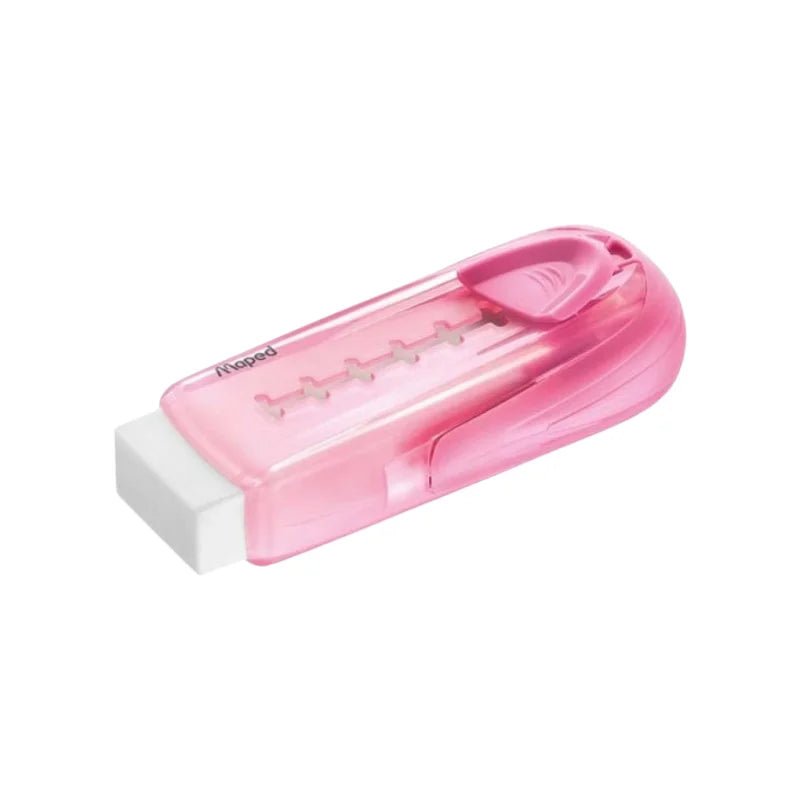 Goma de borrar Maped rosado con refill y diseño compacto. Officemate