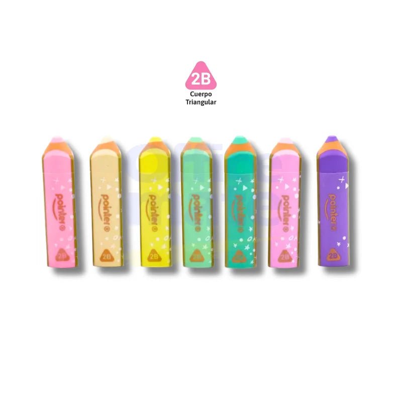 Goma de borrar Trendy Pointer 2B en colores pastel con forma de lápiz triangular, unidad surtida para escuela Officemate