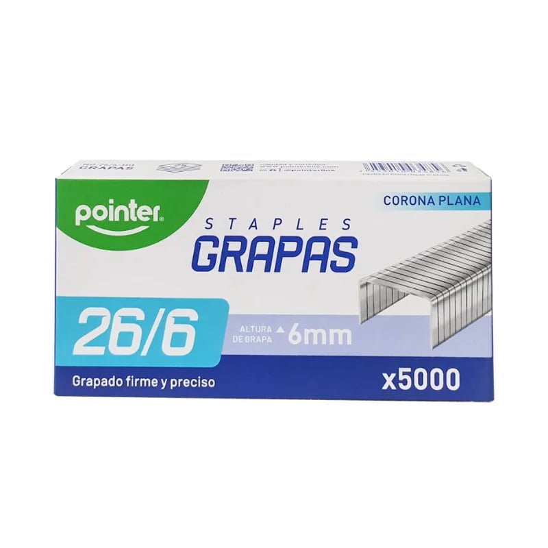 Grapas Pointer estándar 26/6 para engrapar hasta 25 hojas - Officemate