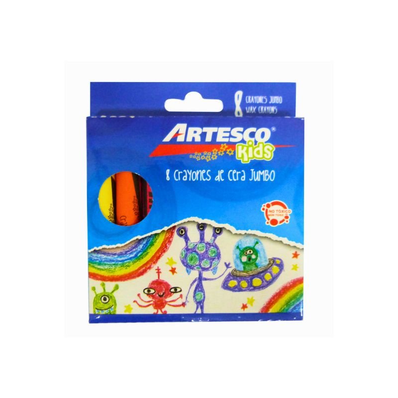 Juego de crayones de cera jumbo 8/1 de Artesco, ideal para niños.