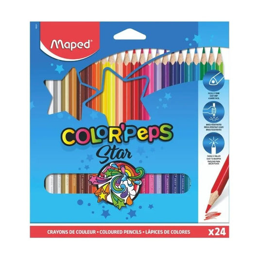 Juego de 24 lápices de colores Color Peps Star de Maped, empaque llamativo con tonos brillantes - Officemate