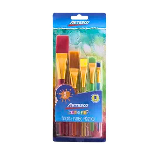 Juego de pinceles 5/1 de Artesco con mango plástico en colores surtidos, ideal para técnicas de pintura