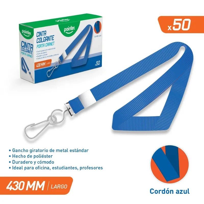 Cinta Porta Carnet Pointer color azul, caja de 50 unidades - Officemate