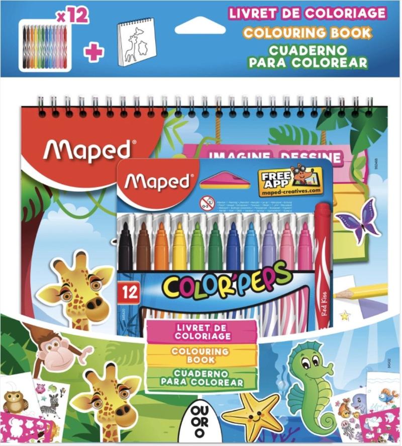 Set de Libreta de Colorear con 12 Rotuladores de Colores de Maped para creatividad y entretenimiento
