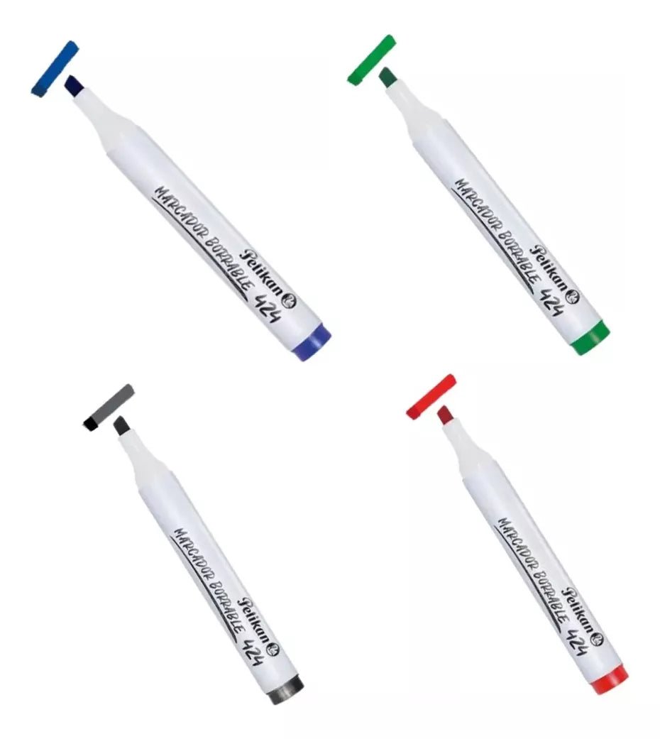 Marcador de pizarra negro Pelikan 424 con tinta de secado rápido y punta biselada, ideal para presentaciones. Officemate