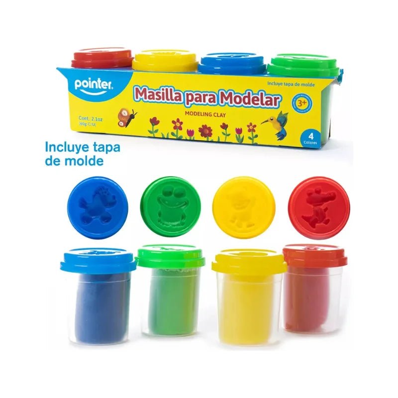 Masilla para modelar de 4 colores con tapas molde – Pointer – Officemate