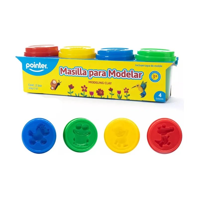 Masilla para modelar de 4 colores con tapas molde – Pointer – Officemate