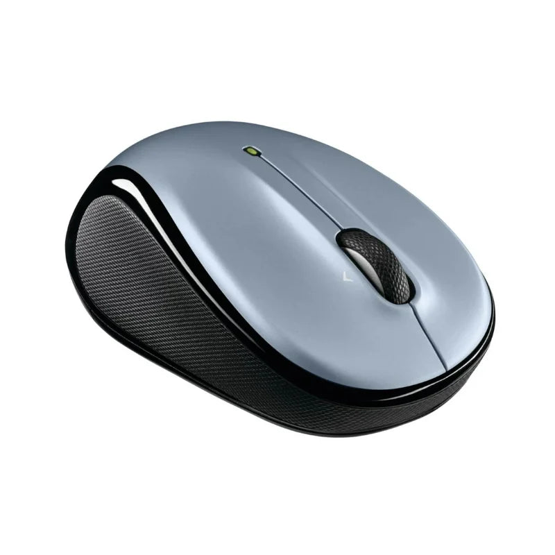 Mouse inalámbrico compacto de Logitech en color plateado, con conexión 2.4 GHz y receptor USB unificador. En Officemate