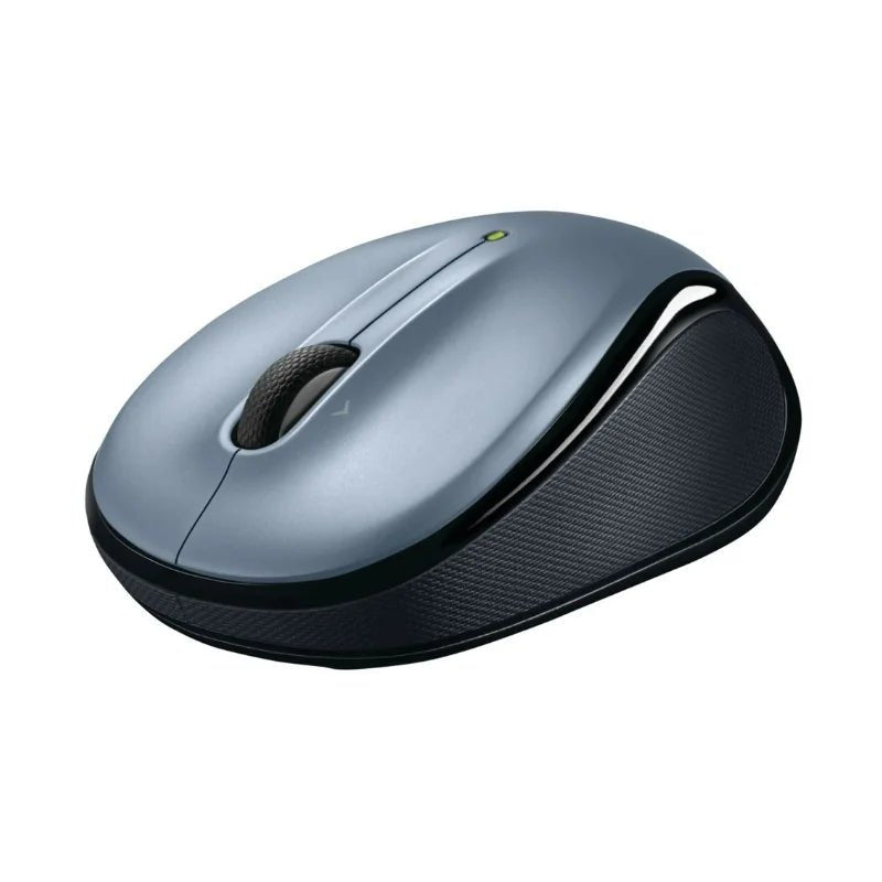 Mouse inalámbrico compacto de Logitech en color plateado, con conexión 2.4 GHz y receptor USB unificador. En Officemate