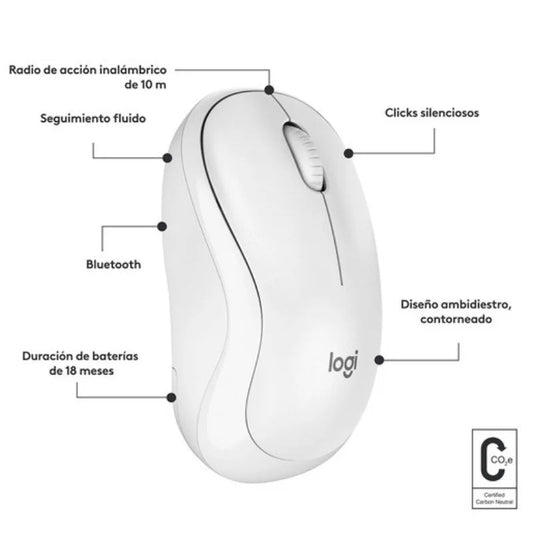Mouse inalámbrico Logitech M220 color blanco, con clics silenciosos, diseño ergonómico y batería de 18 meses. ¡Disponible en Officemate!
